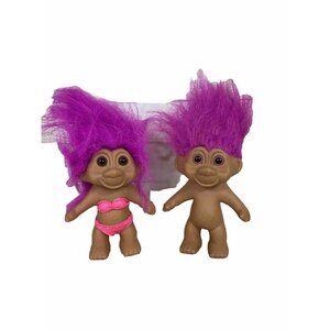 Vtg 1991 TNT Troll Dolls Pink Hair Brown And Yellow Eyes Happy Couple